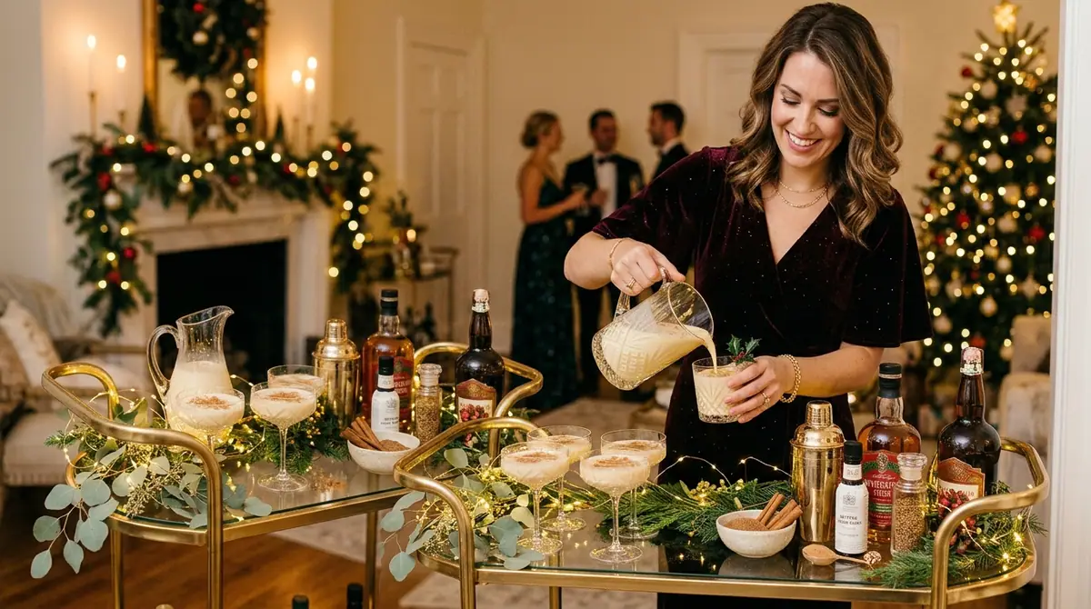 Woman pouring spiced eggnog