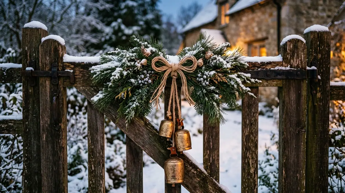 Wooden garden gate with swag