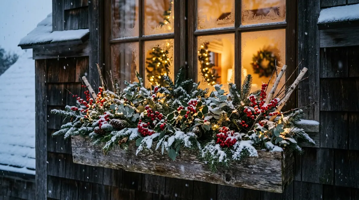 Wooden window box planter decorated